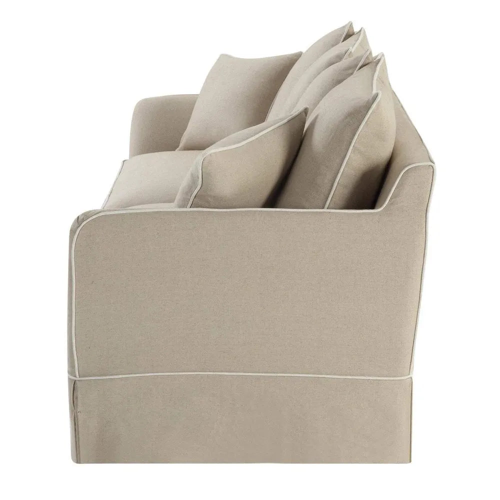 NOOSA HAMPTONS 3 SEAT SOFA NATURAL W/WHITE PIPING