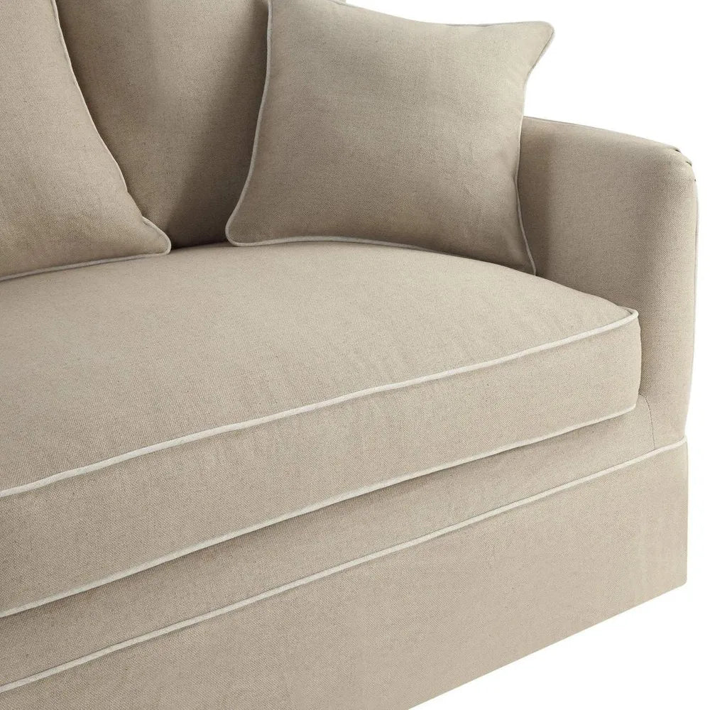 NOOSA HAMPTONS 3 SEAT SOFA NATURAL W/WHITE PIPING