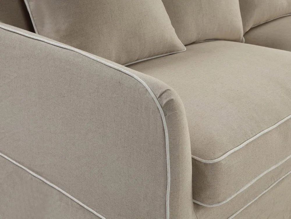 NOOSA HAMPTONS 3 SEAT SOFA NATURAL W/WHITE PIPING