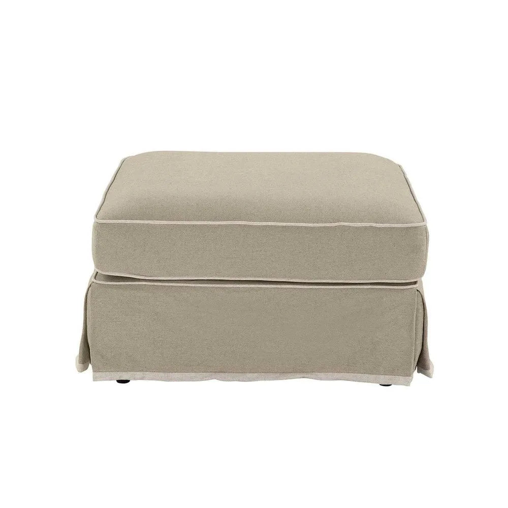 NOOSA HAMPTONS OTTOMAN NATURAL W/WHITE PIPING