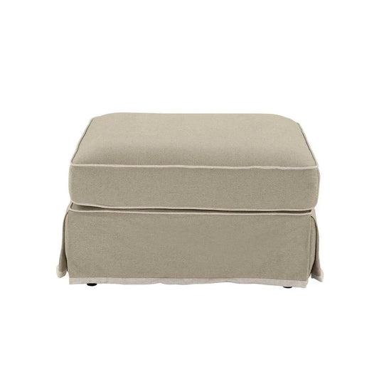 NOOSA HAMPTONS OTTOMAN NATURAL W/WHITE PIPING