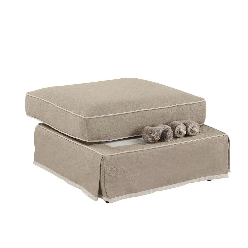 NOOSA HAMPTONS OTTOMAN NATURAL W/WHITE PIPING