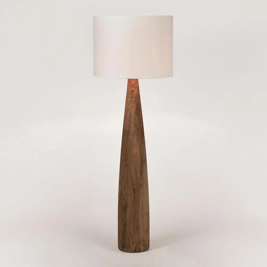 SAMSON WOOD FLOOR LAMP SADDLE BASE WITH WHITE SHADE