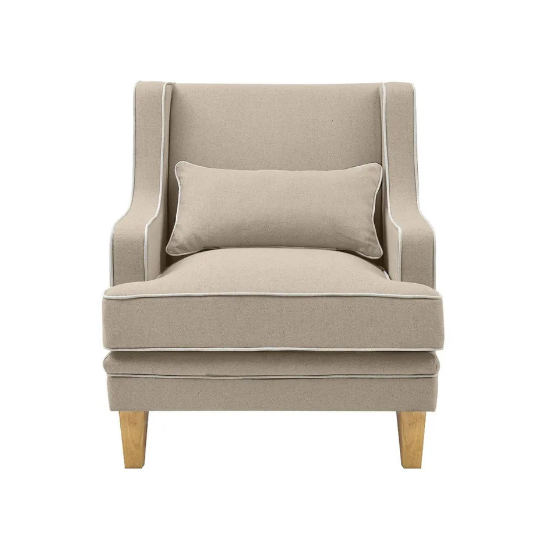 BONDI HAMPTONS ARMCHAIR NATURAL W/WHITE PIPING