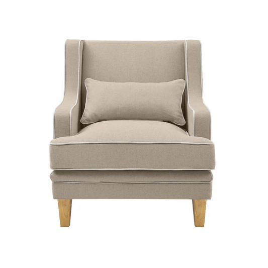 BONDI HAMPTONS ARMCHAIR NATURAL W/WHITE PIPING