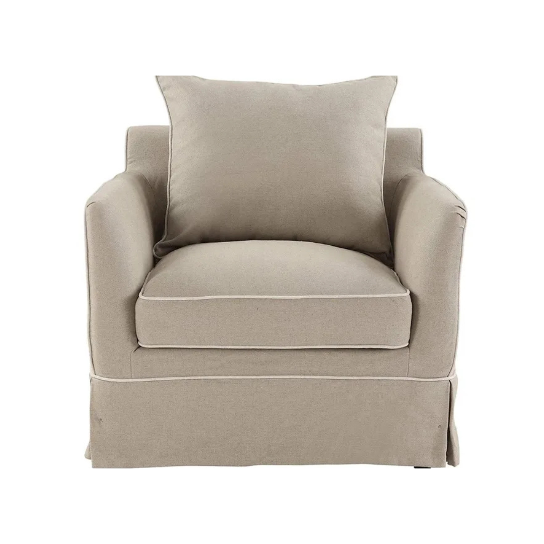 NOOSA HAMPTONS ARMCHAIR NATURAL W/WHITE PIPING