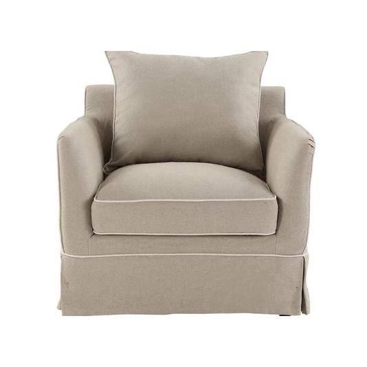 NOOSA HAMPTONS ARMCHAIR NATURAL W/WHITE PIPING