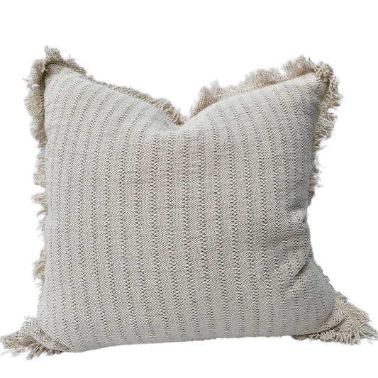 Camille Jacquard Heavyweight LInen Cotton Fringed Cushion 55cm Square