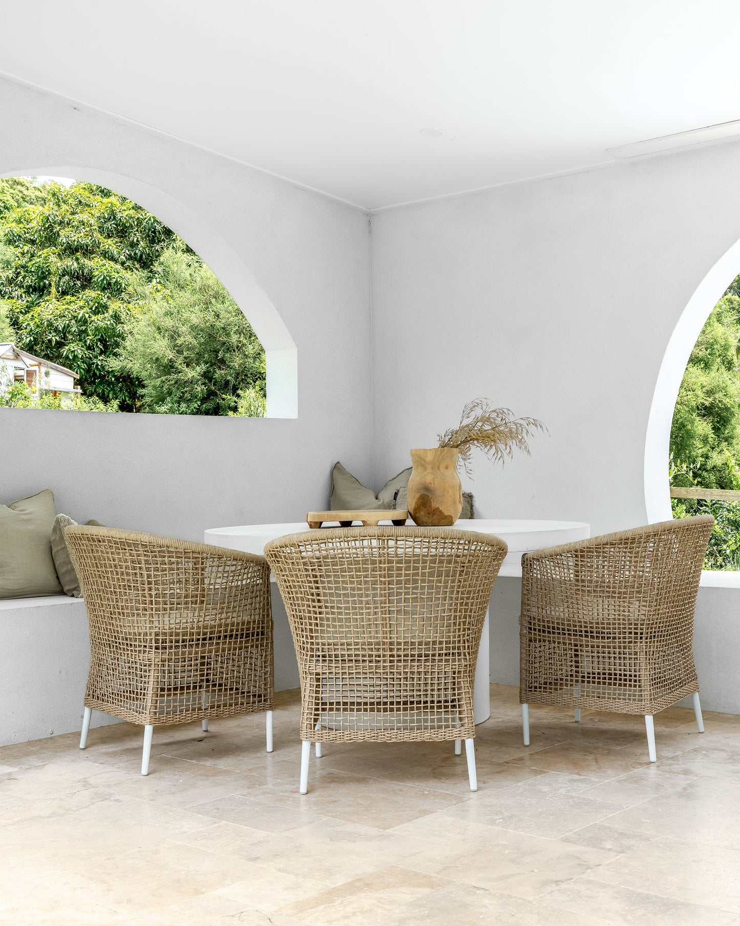SANCTUARY OUTDOOR DINING CHAIR | NATURAL WITH WHITE LEGS